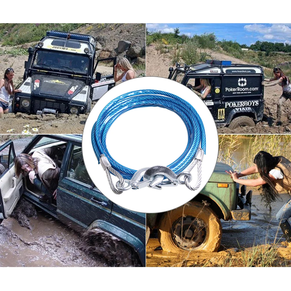

5 Tons 4M Car Towing Rope Auto Boat Truck Towing Strap Rope Hook Car Heavy Emergency Steel Ropes