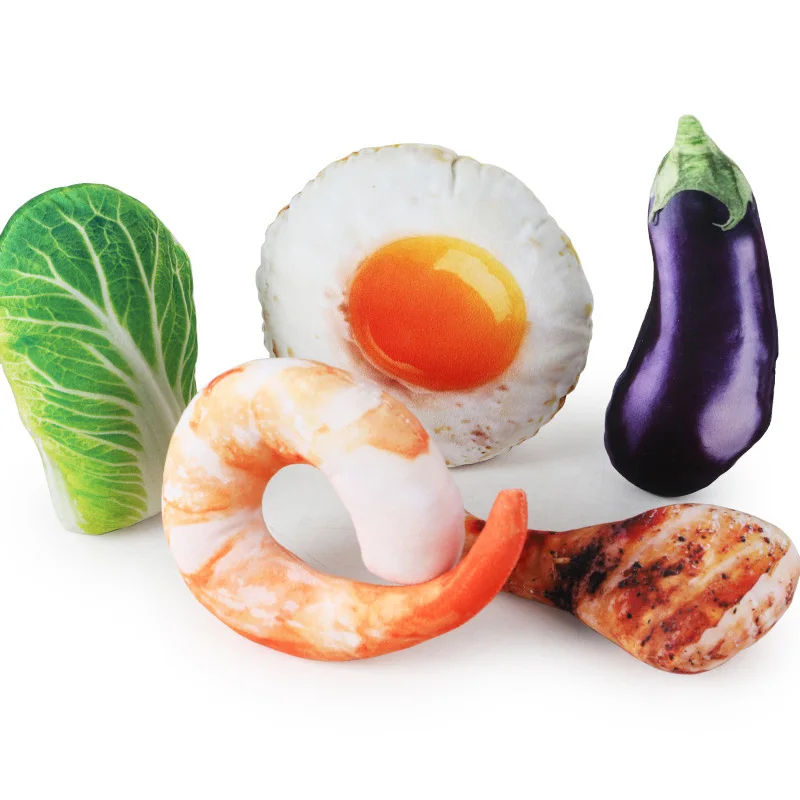 New Pet Simulation Food Sound Toy Dog Play Chew Bite Plush Toys Chicken Leg Eggplant Shrimp Vegetable Egg Pets Supplies 1Pc|Игрушки для