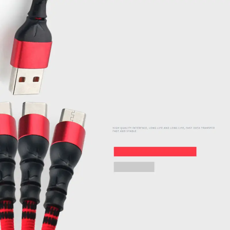 3 в 1 телефонные кабели для Iphone Micro-Type-C Usb кабель 2.8A 2 м Slub Плетеный Круглый Xiaomi Huawei |
