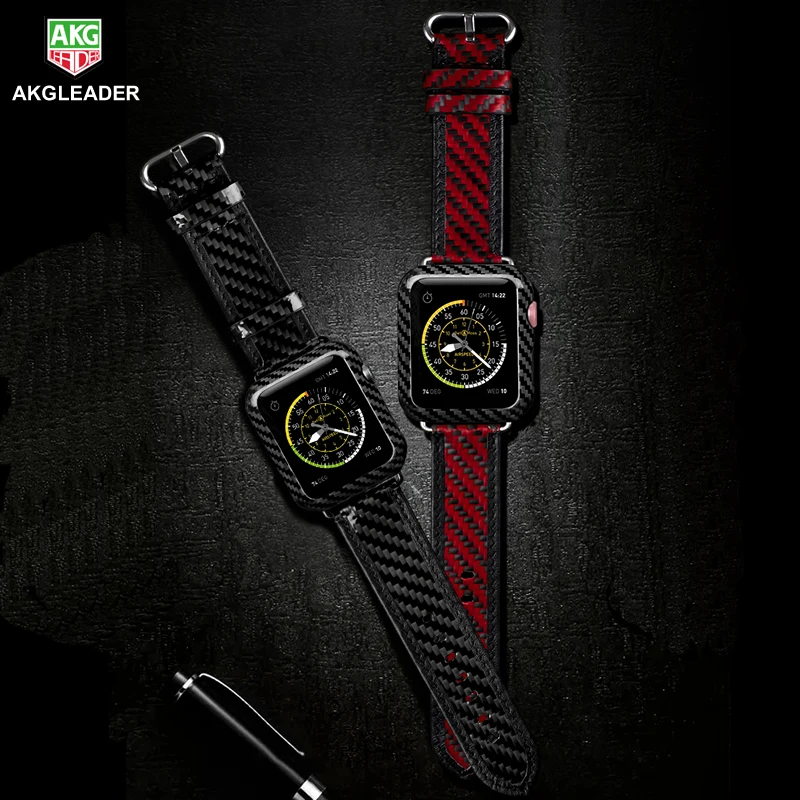 Высокое качество натуральной углепластиковый футляр для часов Ремешок Apple Watch