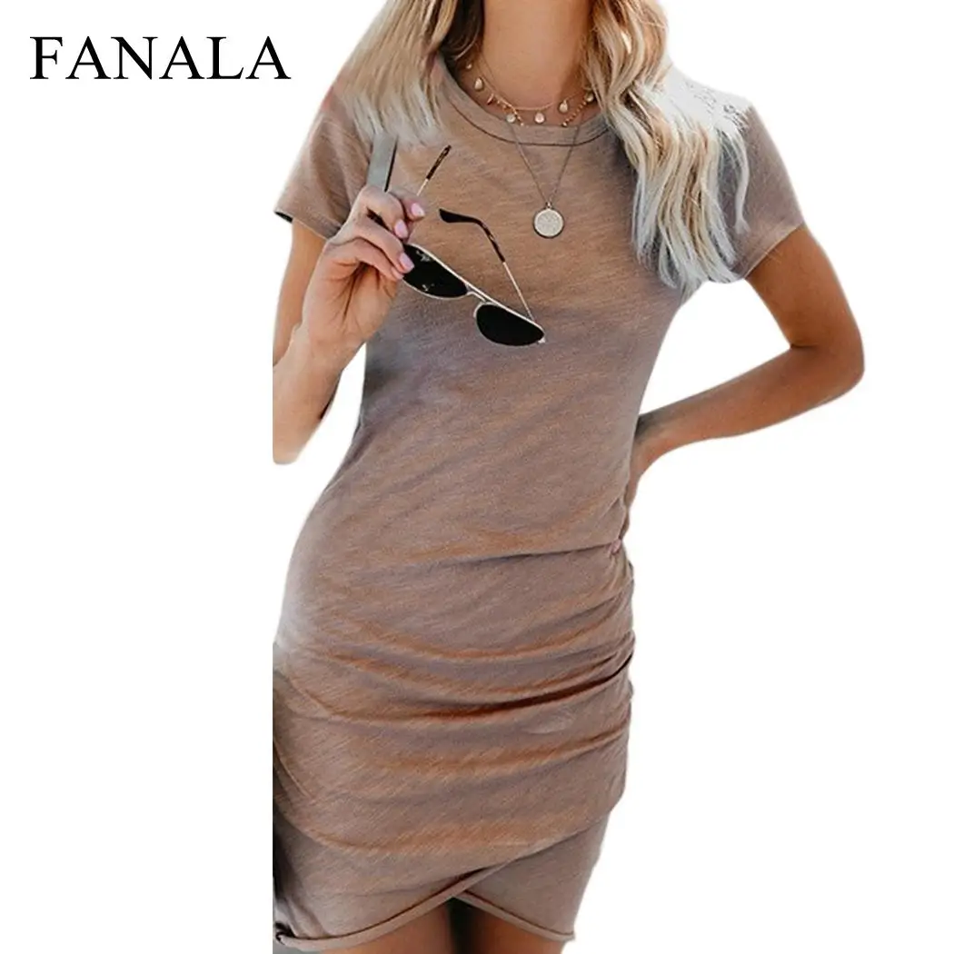 Летнее платье для женщин Мода 2019 г. Vestidos Твердые с коротким рукавом облегающее