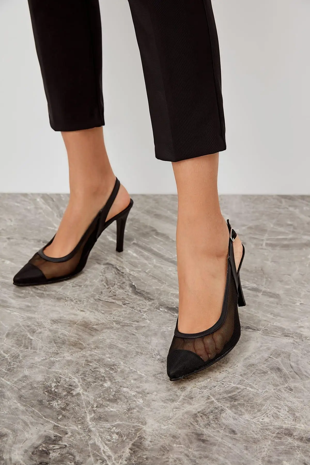 Trendyol Black Fishnet Women Heels Shoes TAKSS19GA0003 | Обувь