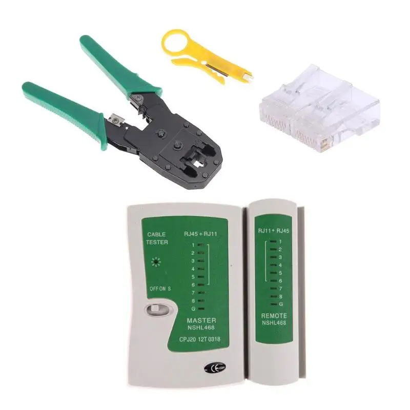Набор для тестирования кабеля Ethernet набор Обжимные Щипцы + 100 шт. разъемов RJ45 CAT5 Cat5e