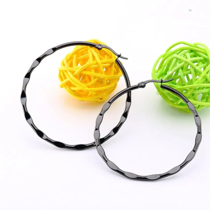 

Embossing Point 40mm Brief Titanium Stainless Steel Colors Plated Men Earring Hoop Earrings For Women Classic Jewelry