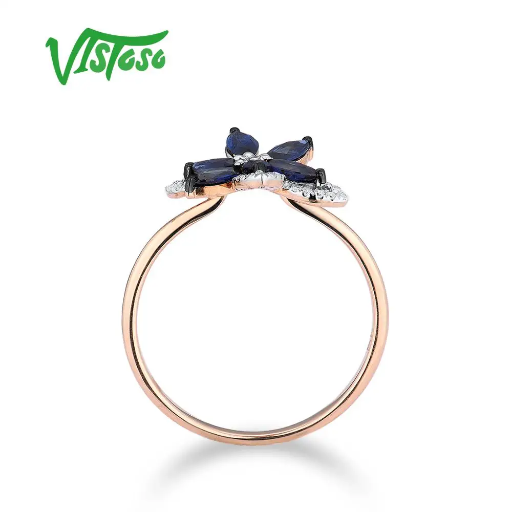 Кольцо VISTOSO Pure 14 K 585 розовое золото для женщин кольцо Сияющие алмазы синий сапфир