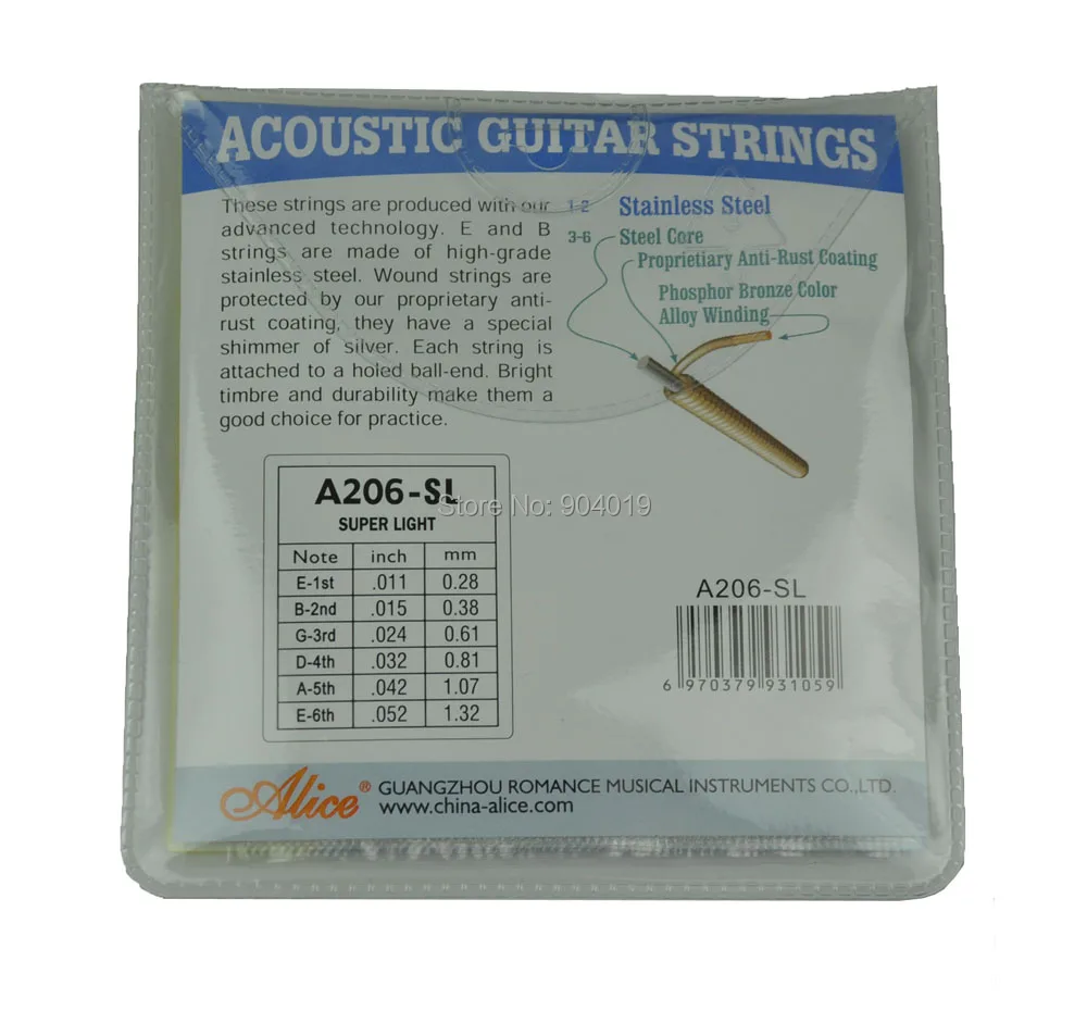 20Sets Alice Acoustic Guitar Strings Phosphor Bronze Alloy Wound 6 Strings Set A206L SL enlarge