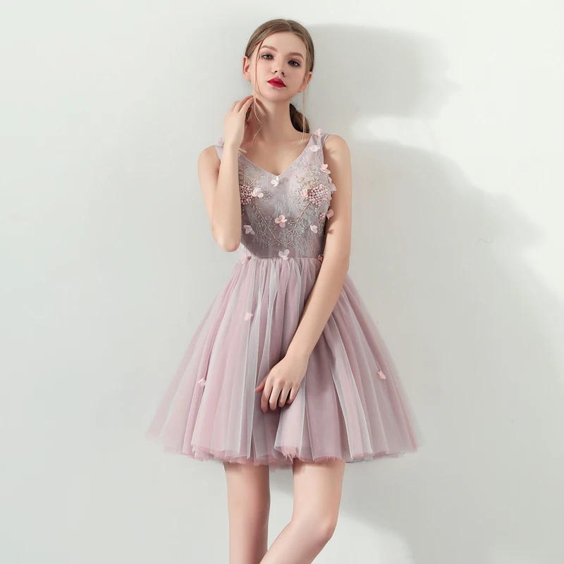 Женское коктейльное платье SSYFashion розовое кружевное ТРАПЕЦИЕВИДНОЕ ПЛАТЬЕ с