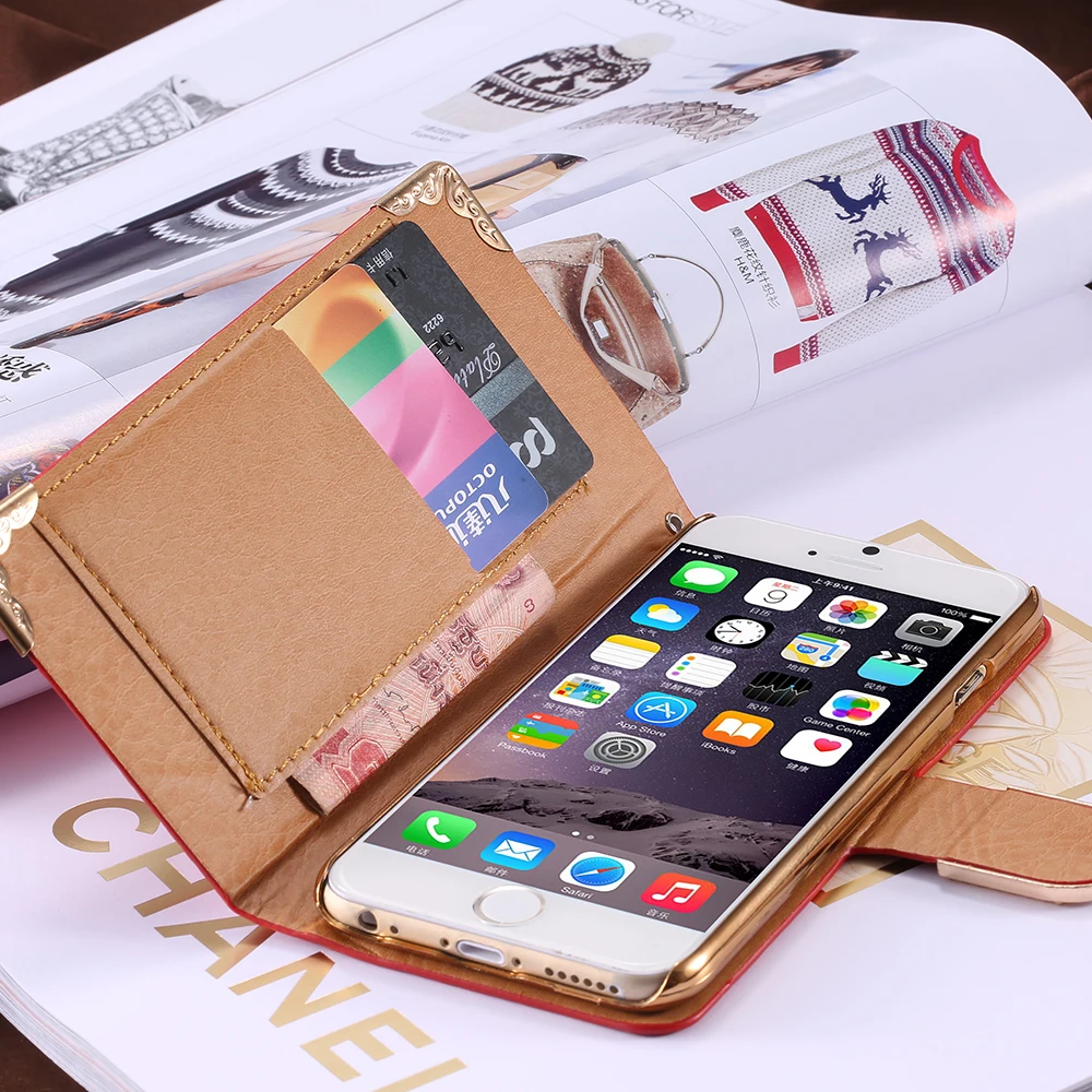Кожаный чехол кошелек KISSCASE со стразами для iPhone 7 8 Plus X роскошный блестящий 4 4S 5 5S SE