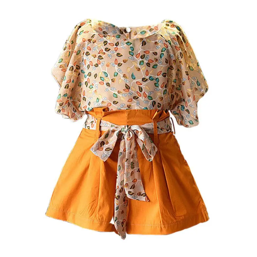 Детские шифоновые наборы для девочек лето 2019 модные топы с короткими рукавами +