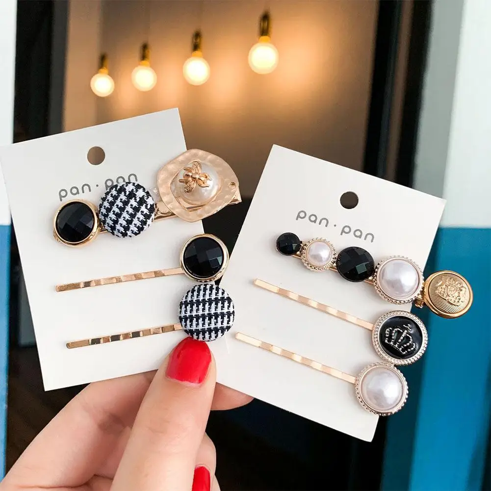 

MISSKY 3pcs/set Women Elegant Button Imitation Pearl Barrette Hair Clip Clamp Hairpin