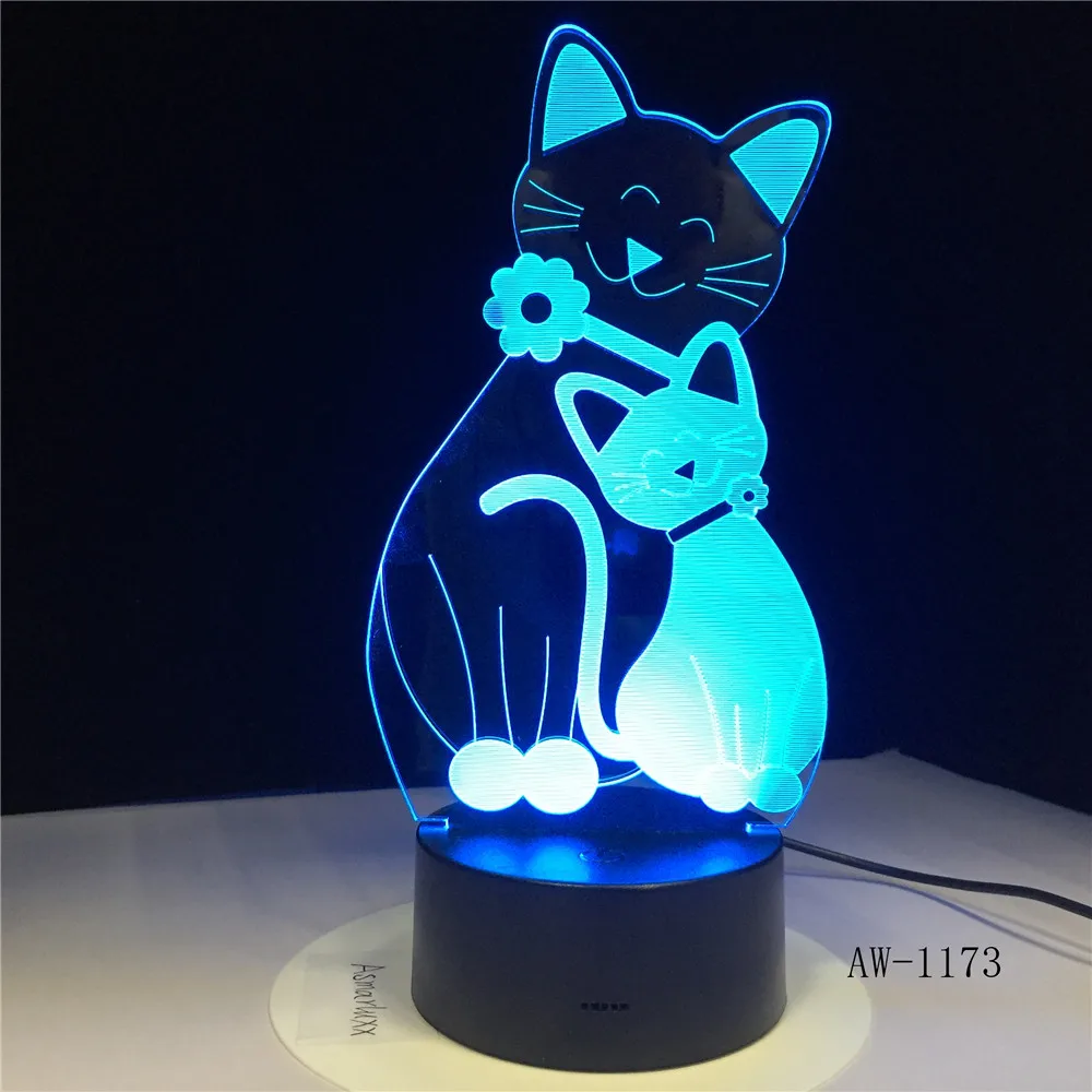 3D уютный лежащий вниз Leisure Cat светодиодный ночник USB Touch 7 Красочный свет детская