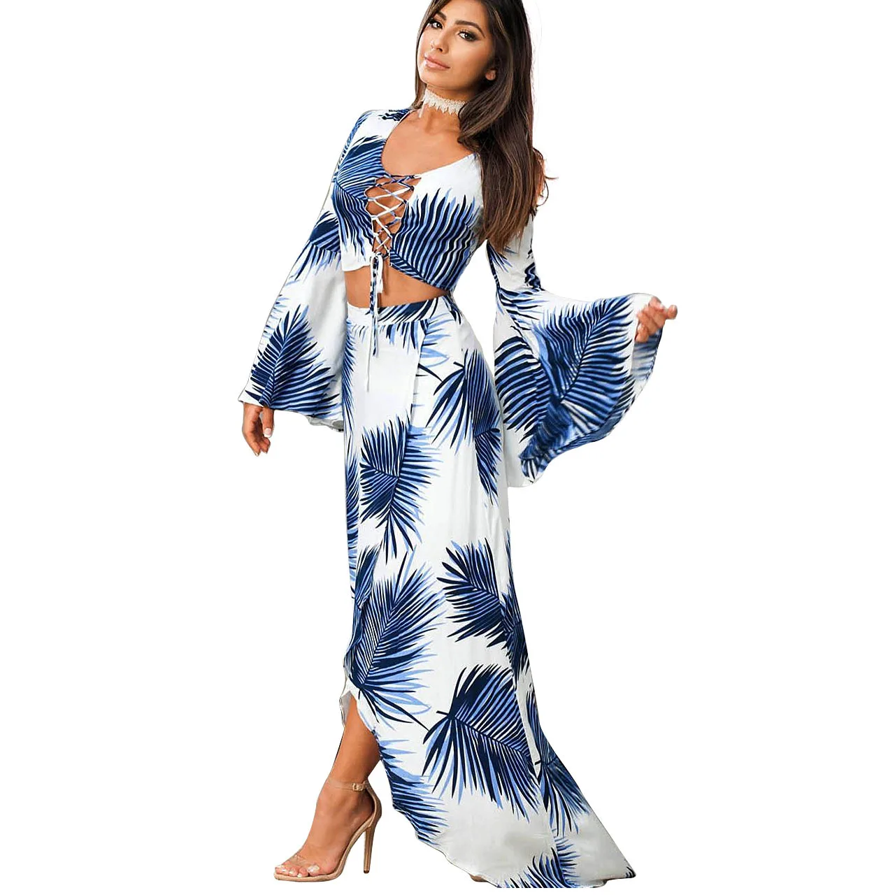 Комплект из 2 предметов с длинным рукавом и принтом летняя женская юбка топ