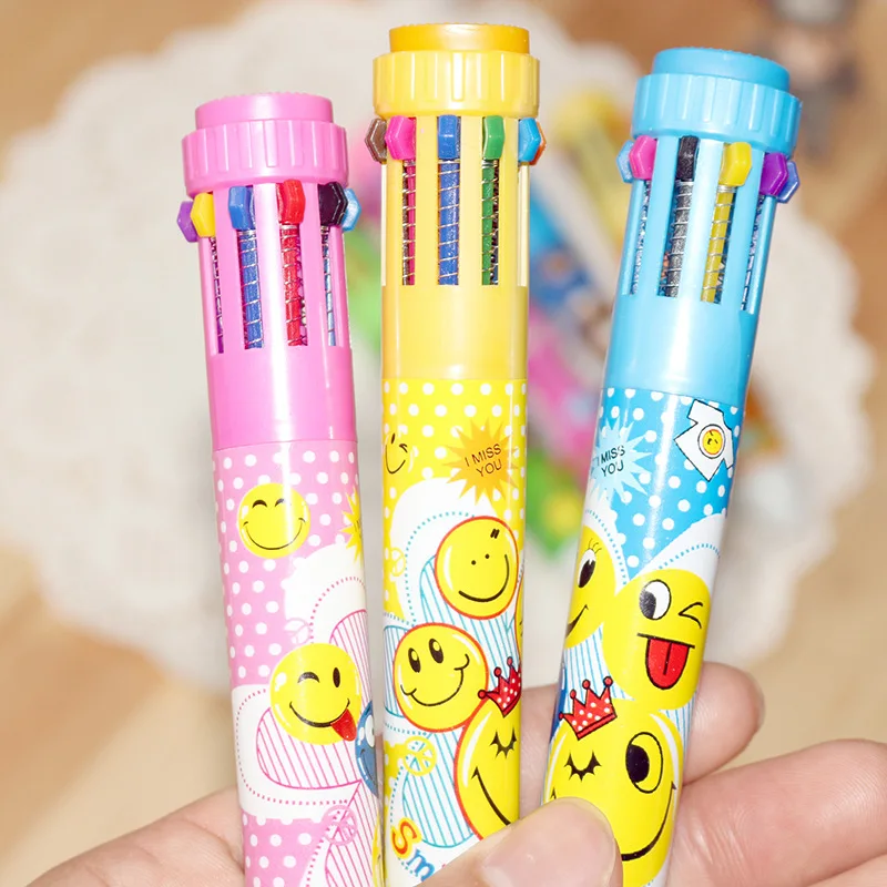 

8 pcs Cartoon Animals Ten Color Pens Ball- Point Colored Pen Stationery School Supplies For Children Kids Students Education Toy