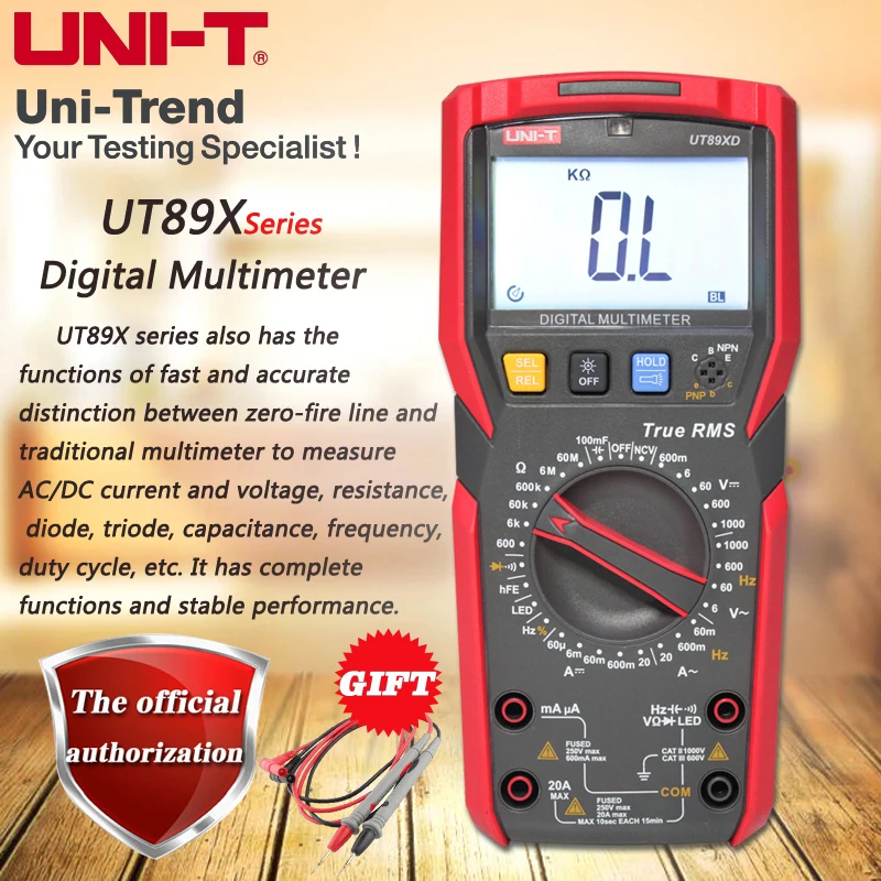 UNI T UT89X/UT89XD Профессиональный цифровой мультиметр NCV Цифровой true RMS 20А Высокоточный