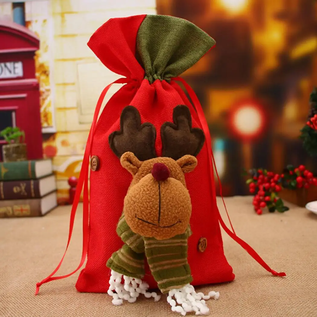 Snowman Elk Pattern Drawstring Christmas Candy Gift etc Bag Home Outdoor Decoration | Дом и сад