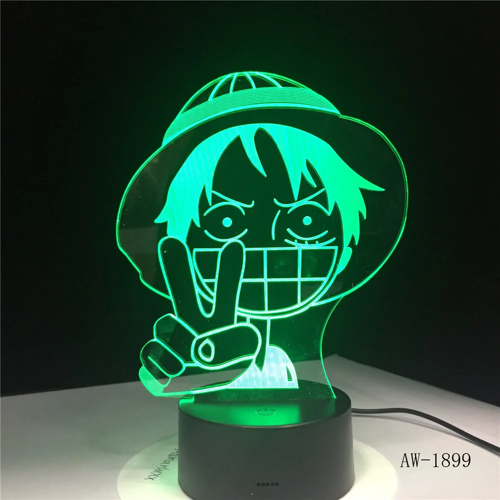 3D Led Видение аниме Луффи моделирование ночник Usb одна штука настольная лампа 7