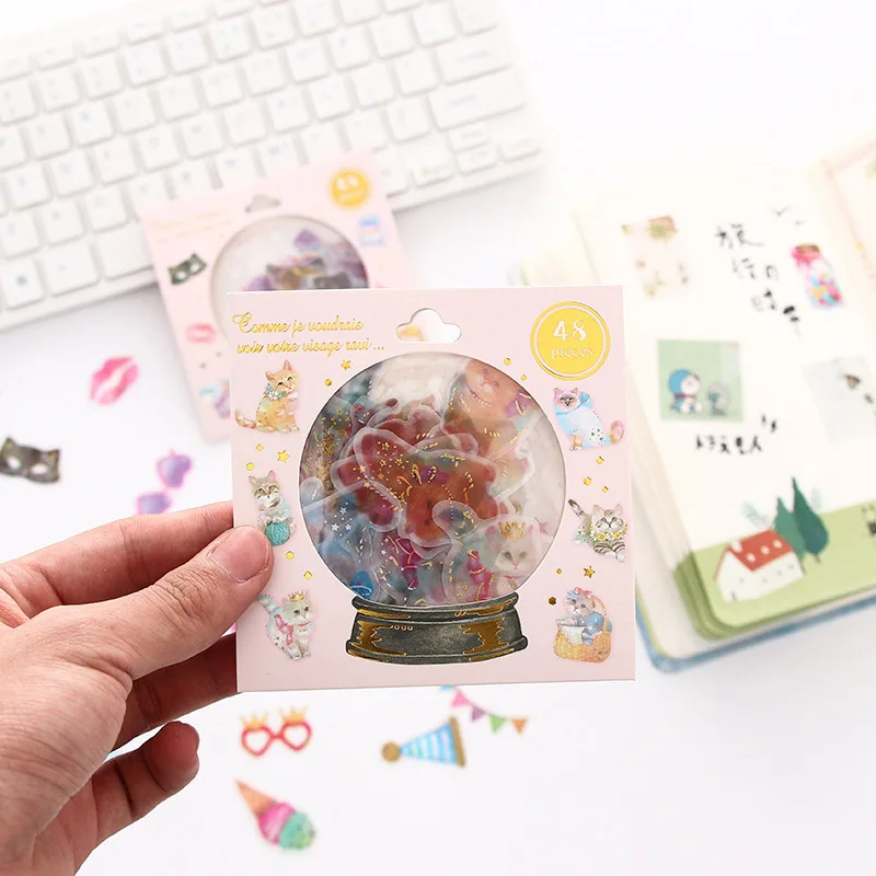 48 шт./пакет наклейки из золотистой фольги Kawaii Хрустальная колба фрукты животные