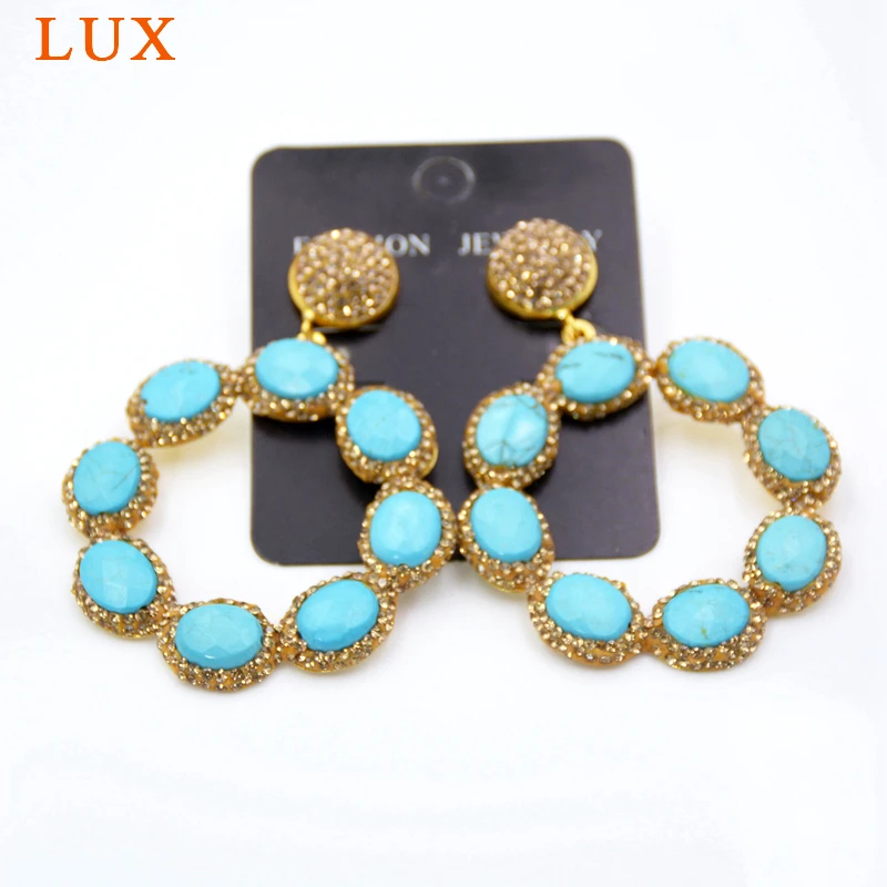 Boho Turquoises Earrings paved rhinestones large circle dangle earring Rustic Tribal jewelry | Украшения и аксессуары