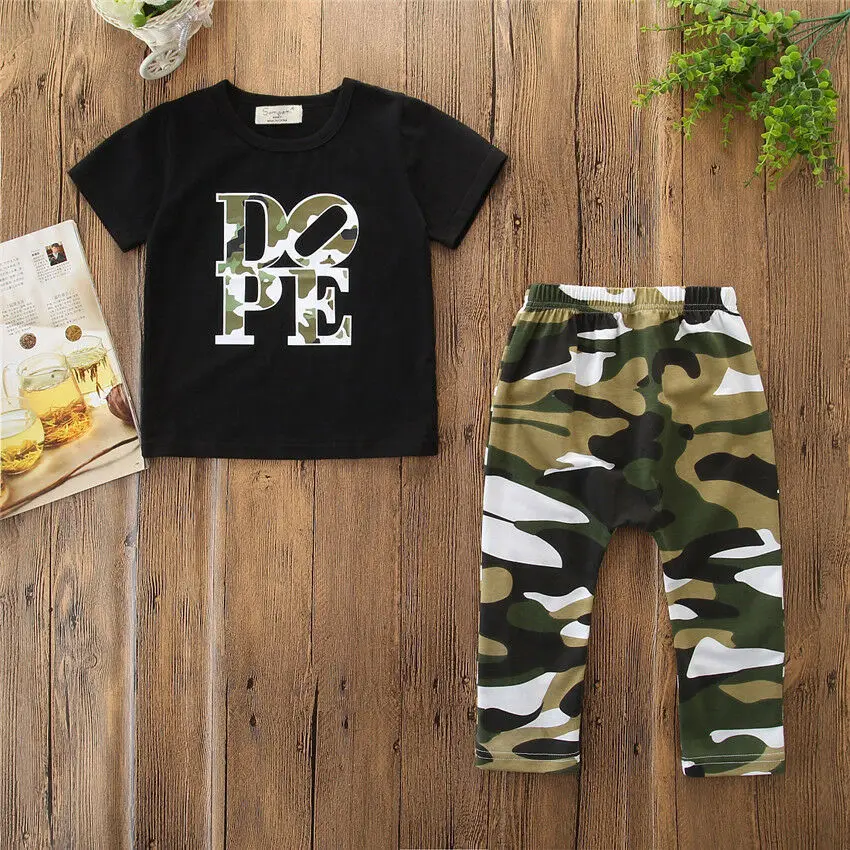 New Summer Toddler Kids Baby Boys Camo Outfits Sets 2Pcs Short Sleeve T shirts Long Pants Two Pieces Clothes Boy 1-6Y |