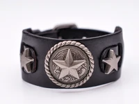 star button style metal studded genuine punk quality wide cowhide leather bracelet cuff wristband bangle black