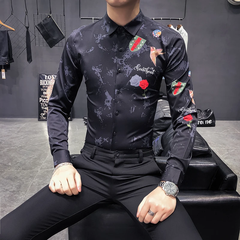 Повседневное Slim Fit Пром смокинг 2019 Весенняя рубашка для мужчин Фирменная Новинка