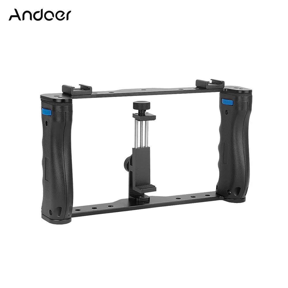 Двойной ручной держатель для смартфона Andoer фото-и видеосъемки с зажимом телефона