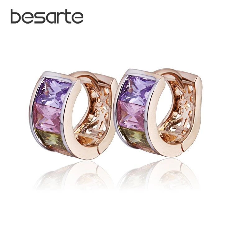 Разноцветные маленькие серьги кольца золотистого цвета женские Bijoux bocle Oreille Femme