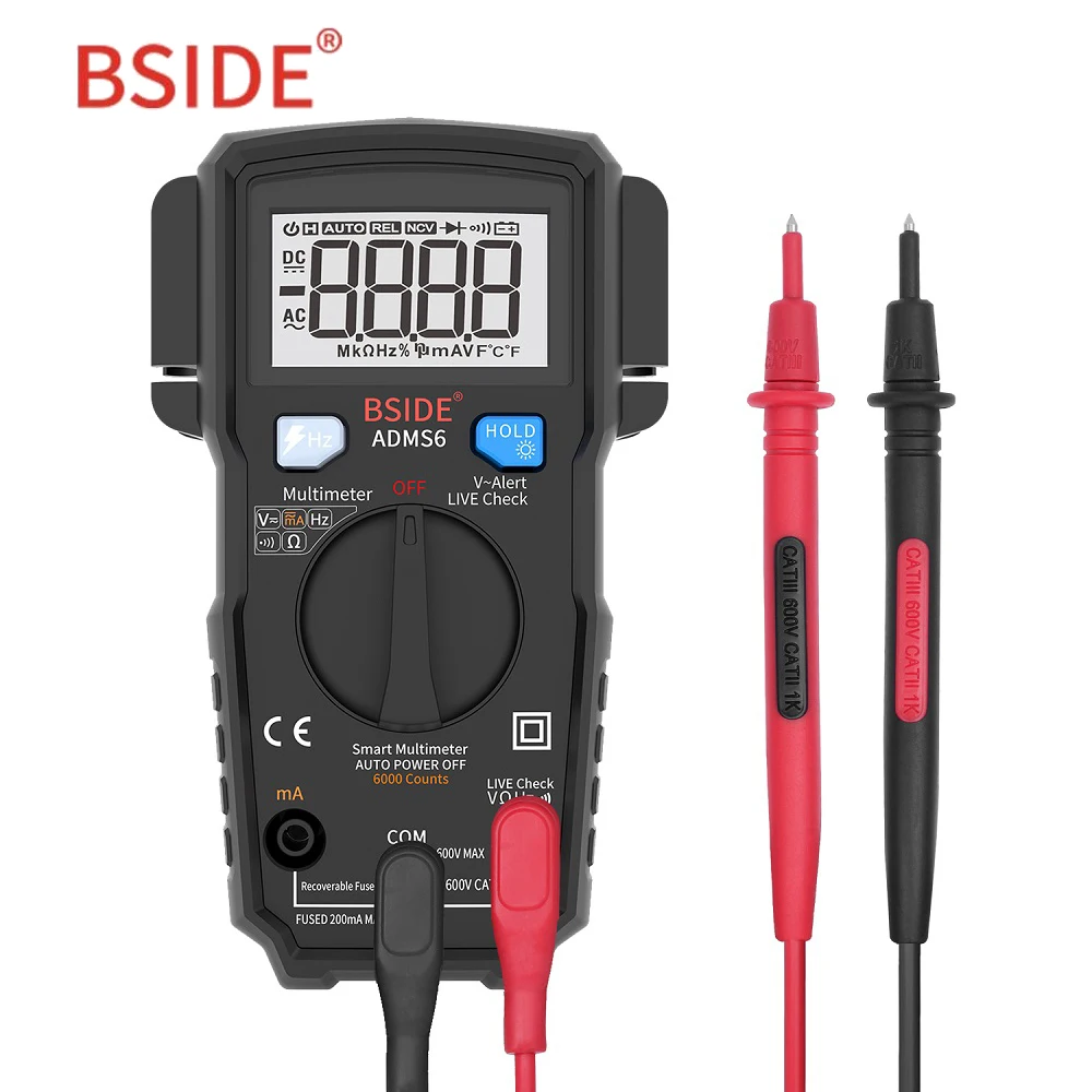 BSIDE ADMS6 Цифровой мультиметр True RMS 6000 счётчик тестер автоматический Напряжение
