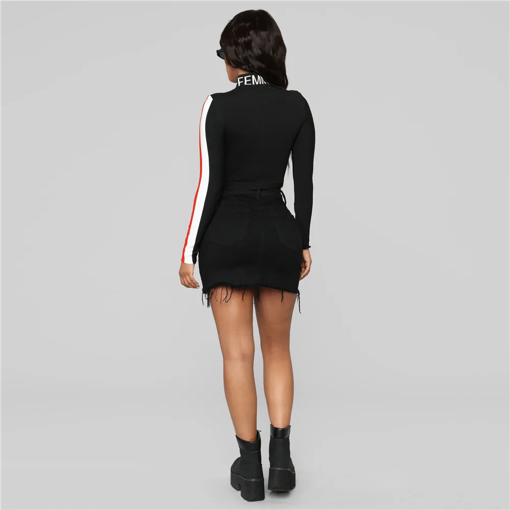 2018 high neck T shirt long sleeved sports T-shirt quality running t black color sexy | Женская одежда