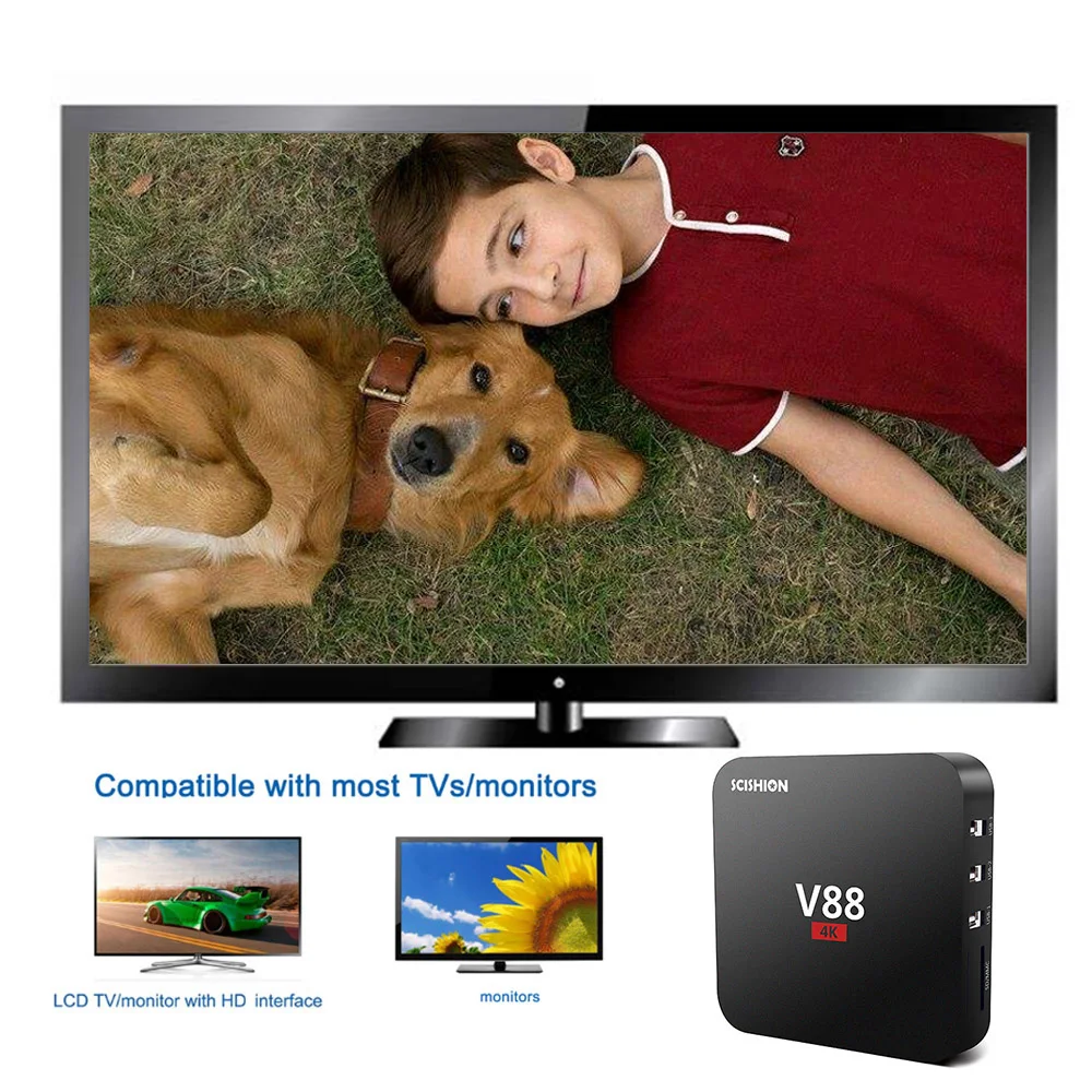 ТВ приставка SCISHION V88 Smart Android 7 1 RK3229 четырехъядерный UHD 4K 1G / 8G Мини ПК WiFi H.265 HD