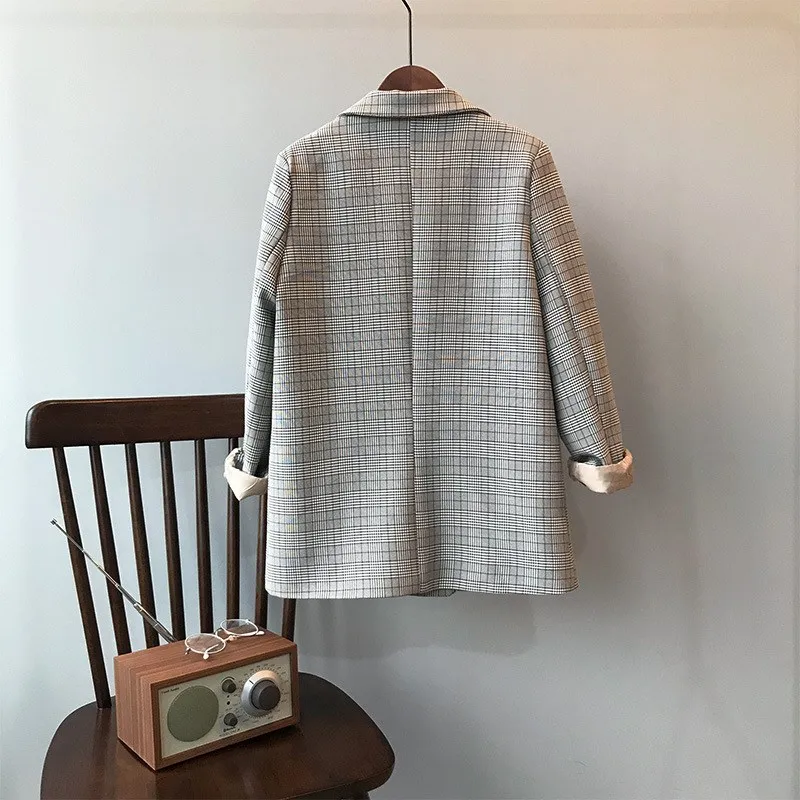 Весенний блейзер в Корейском стиле клеточку женский костюм свободный винтажная