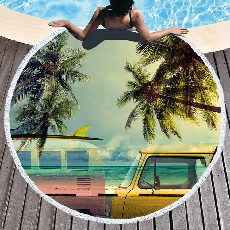 1 шт. круглый пляжное полотенце с принтом тропических листьев цветов Морского