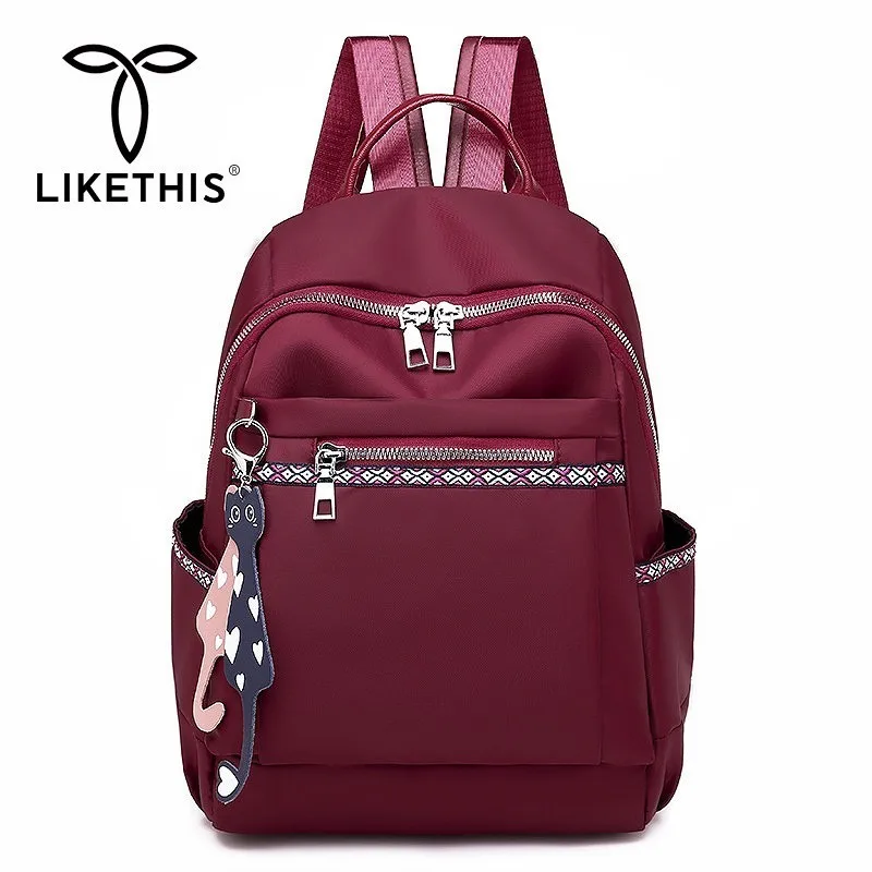 Женский рюкзак LIKETHIS красный Дорожный из ткани Оксфорд для студенток сумка на