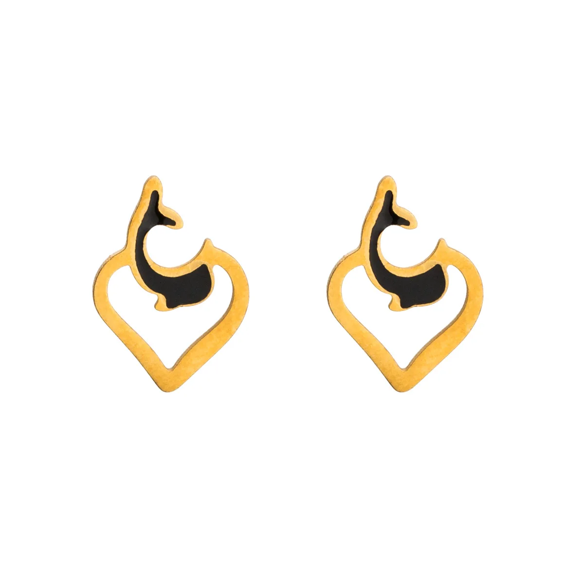 

New Trendy Heart Love Dolphin Gold Color Earrings for Women Girls Stainless Steel Stud Earrings Boho Cheap Jewelry Best Gift