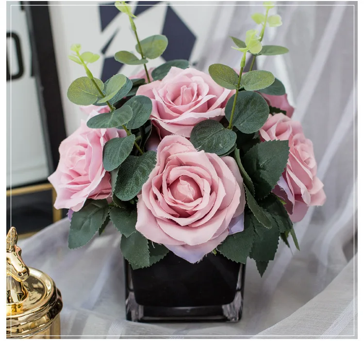 Originality Hydrangea Artificial Flowers Glass Vase Goods Of Furniture For Display Rather Than Use Simulation Flower Suit | Дом и сад