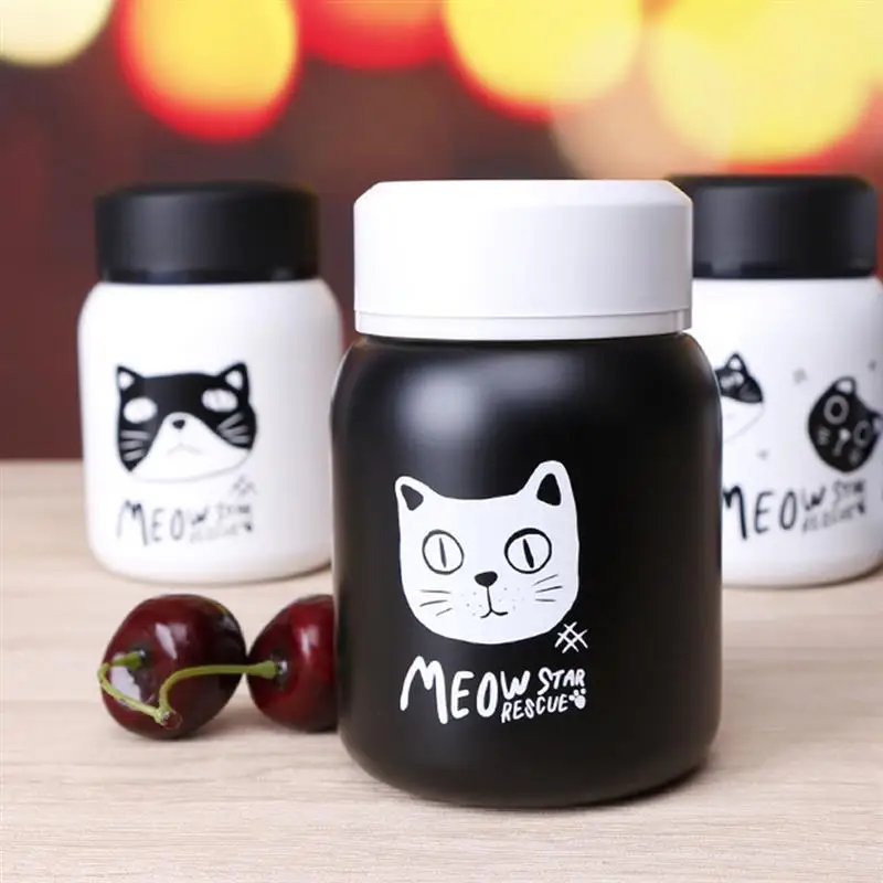 Long-Lasting Thermos Cup Cute Cartoon Black And White Cat Couple Mugs Fashion Students Personality Simple Water With Lid | Дом и сад