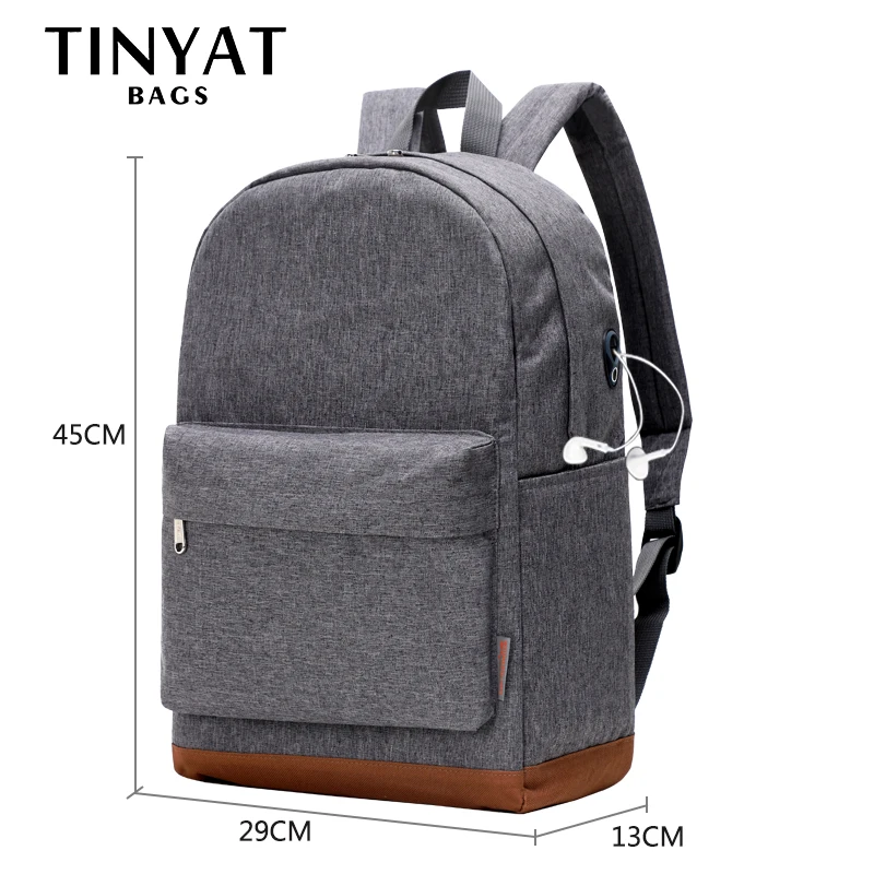 TINYAT большая школьная сумка рюкзак для подростков mochila 15 дюймов ноутбука USB