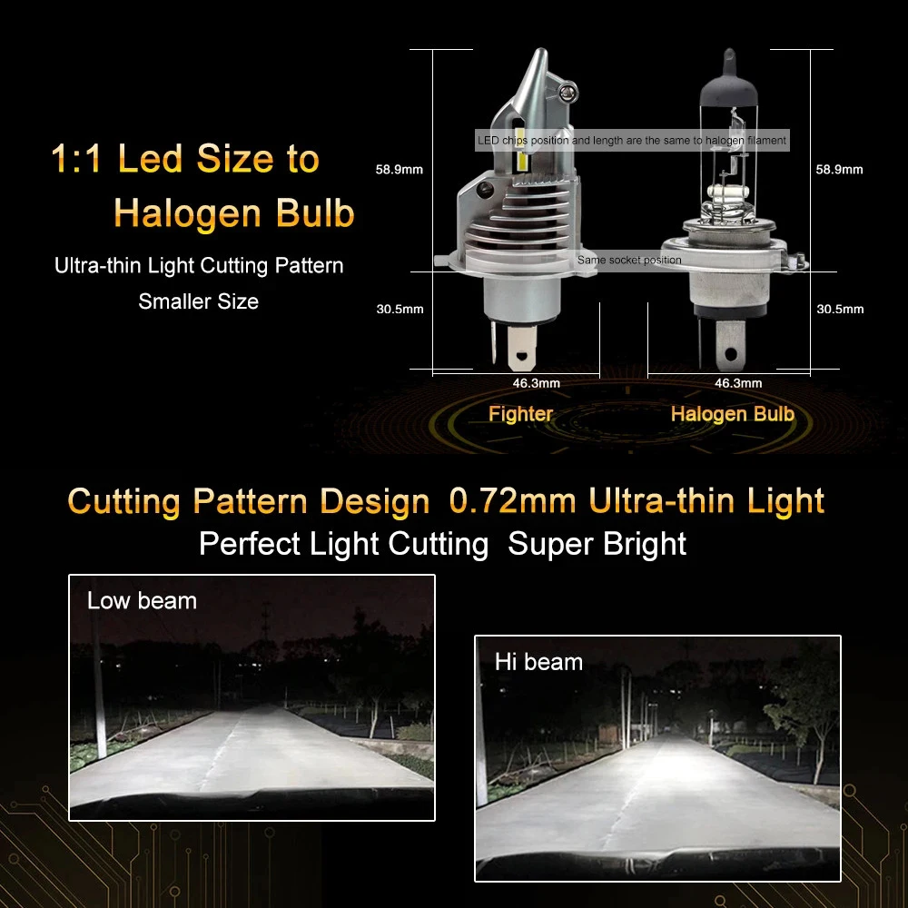 

2pcs H4 9003 HB2 Led Headlight Bulbs High Low Hi Lo Dual Beam All In One Mini Small Play Plug to Replace Auto Car Headlamp Hi/Lo