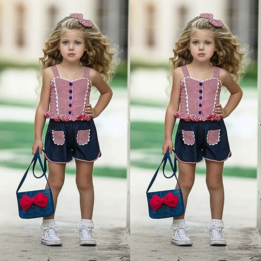 Комплект для новорожденных девочек Красный Клетчатый короткий топ шорты