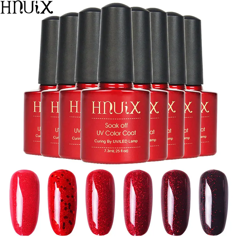 Красный Гель лак HNUIX для украшения ногтей УФ led со вспышками блестками красного