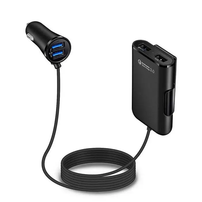 4 порта USB Автомобильное зарядное устройство с кабелем заднего сиденья Быстрая