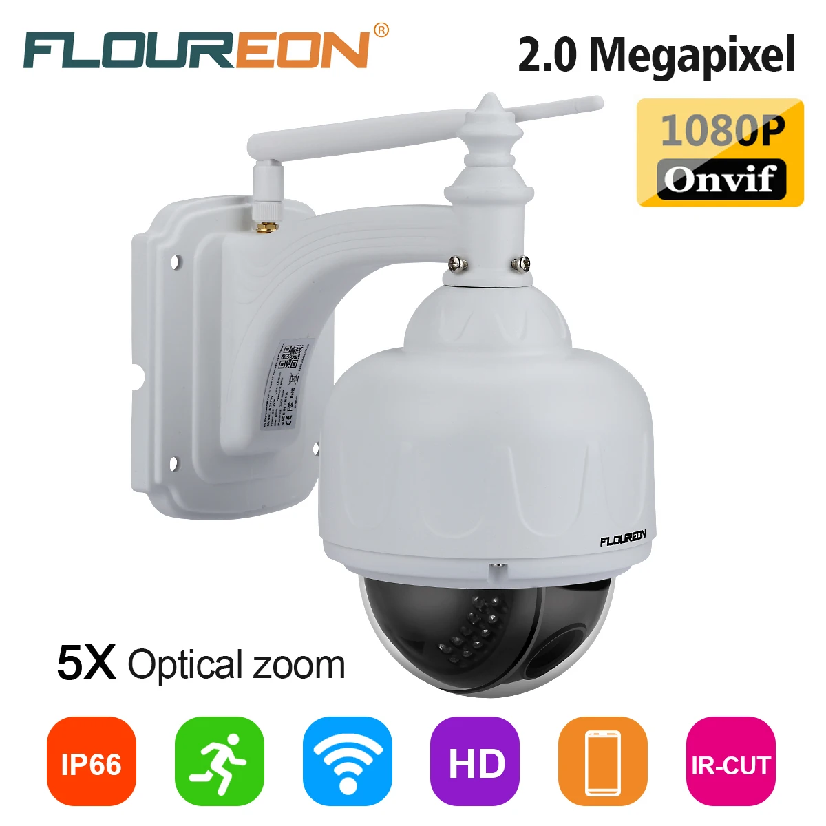 FLOUREON 1080P Wi-Fi, 2,7-13,5 мм H.264 Беспроводной видеонаблюдения TF микро-sd карты 5xzoom IR-CUT IP66 купольная PTZ IP Камера