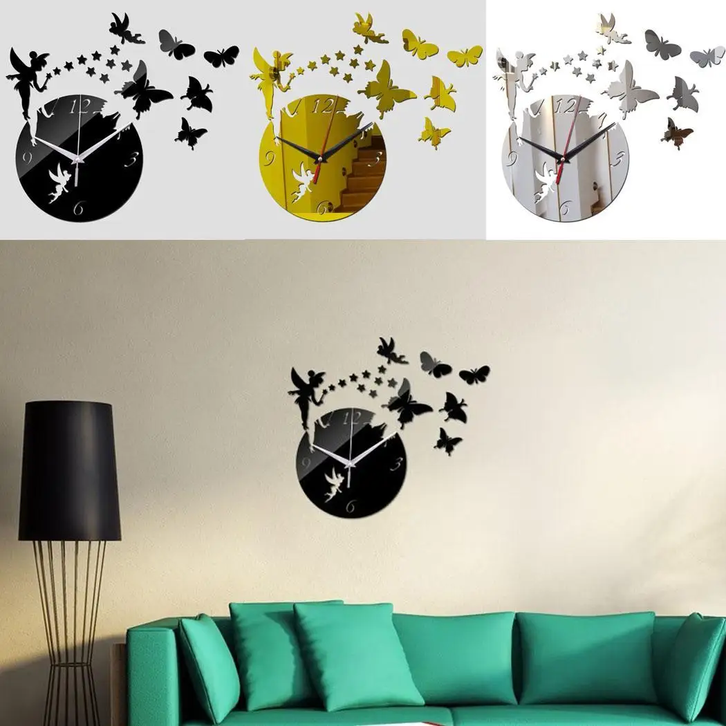 Креативные акриловые настенные часы DIY зеркальные самоклеющиеся геометрические