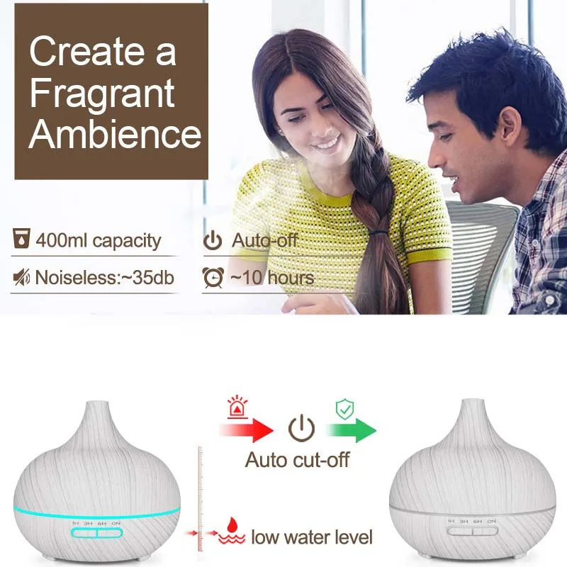 300Ml Electric Humidifier Aroma Oil Diffuser Ultrasonic White Wood Grain Air Purifier With 7 Colors Led Lights For Home Us Plu | Бытовая