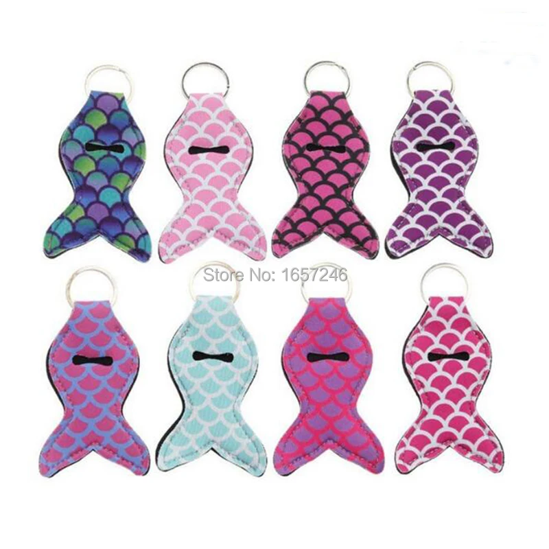 500pcs newest style high quality mermaid chapstick holder neoprene keychain holders monogram | Дом и сад