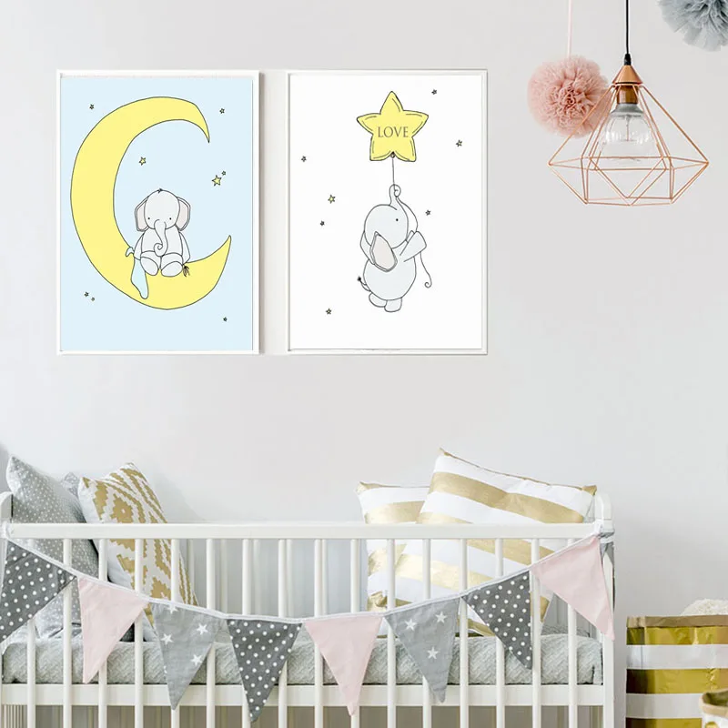 Скандинавский мультфильм дневная желтая Луна и звезда настенная Картина на