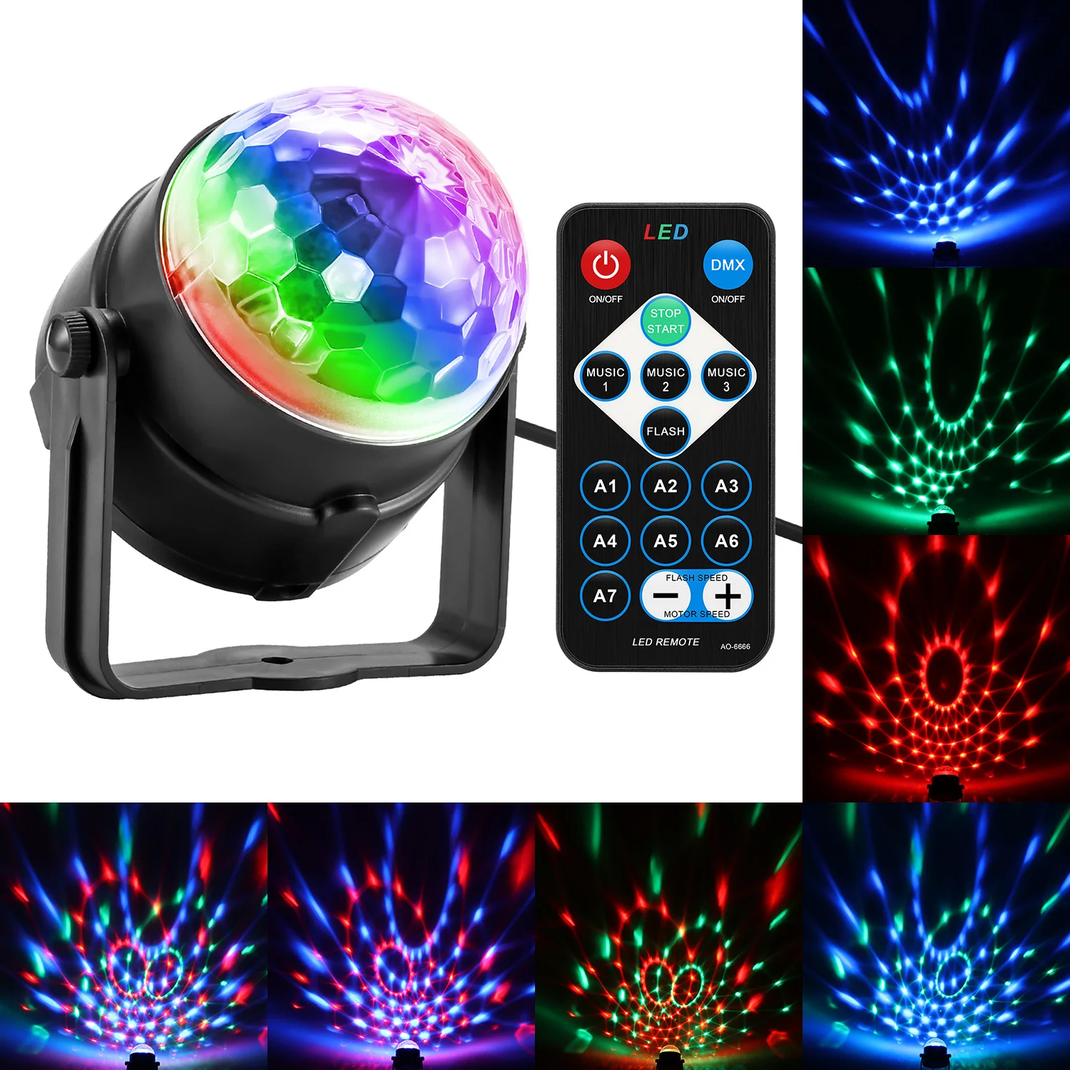 Party Light Disco Ball Rotating Sound Activated Strobe Stage Lamp For Birthday DJ Kids Xmas Lumiere Soundlights LED Lights | Лампы и