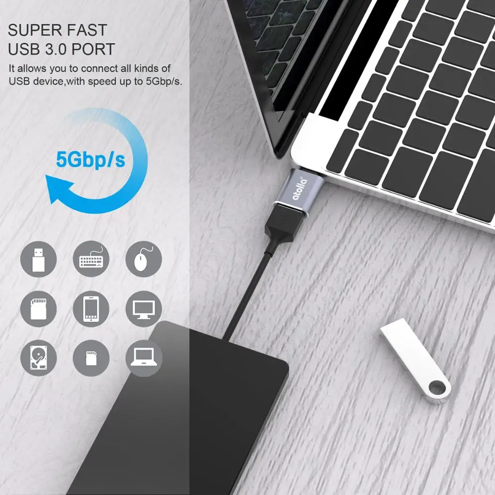 Atolla Универсальный USB адаптер C к Micro OTG кабель Type конвертер для MacBook Pro 2018/2017 Dell XPS 13 и