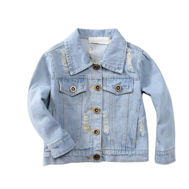 

Детские джинсовые куртки с длинными рукавами для девочек; джинсовое пальто с вышивкой и дырками для маленьких девочек; модная детская куртка; сезон весна-лето