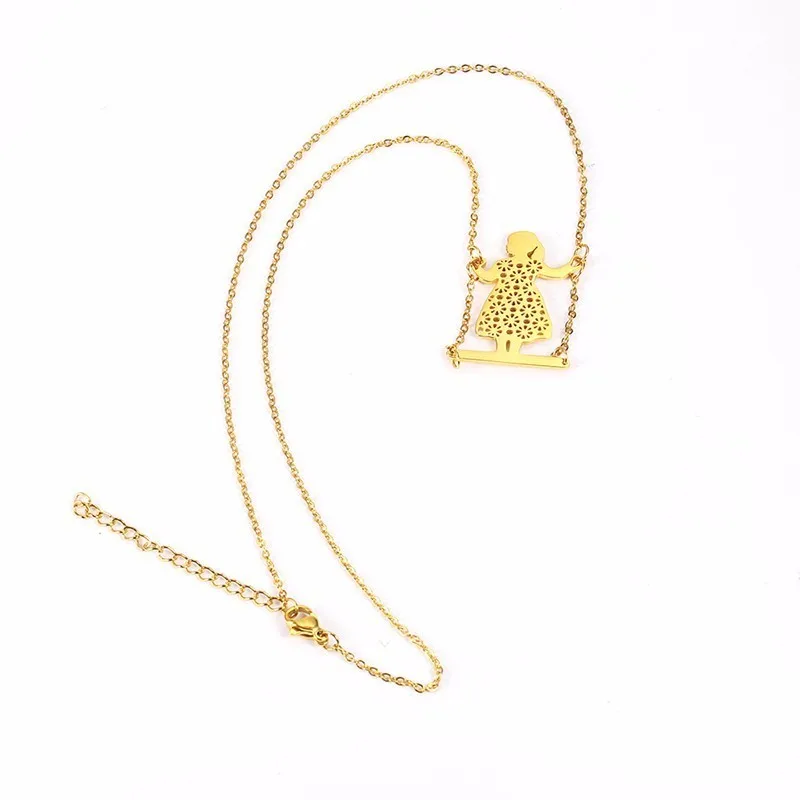 RIR Stainless Steel Cute Little Girl Swinging Necklaces Elegant Temperament Jewellery Necklace Gift For Children | Украшения и